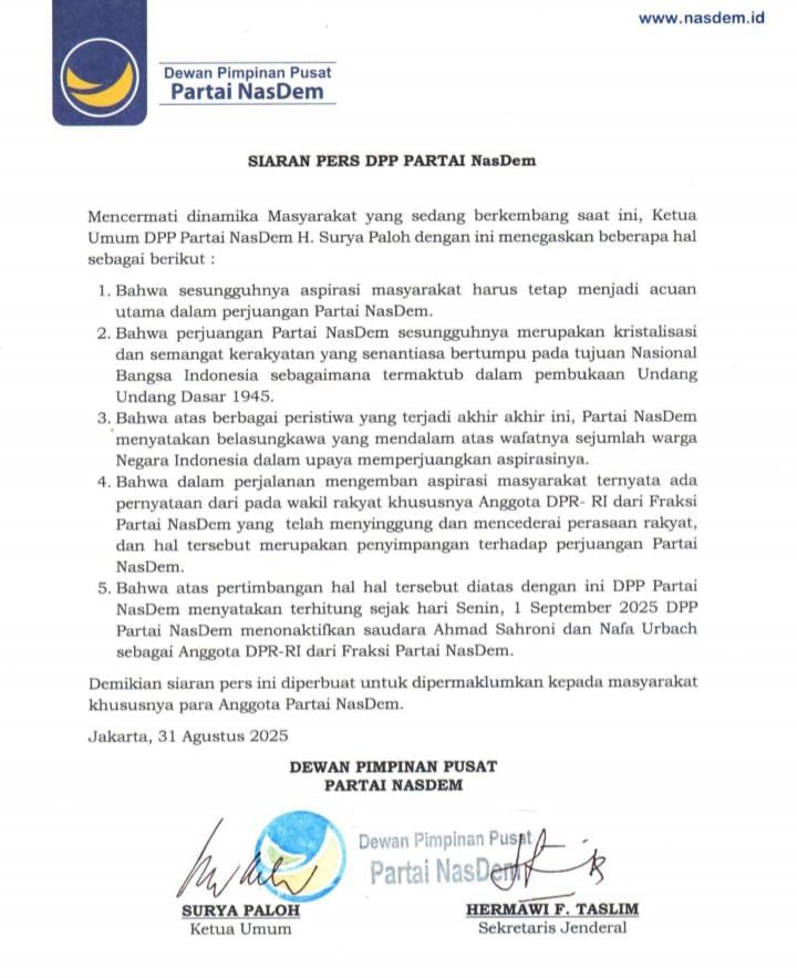 Siaran Pers Nasdem